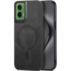 Phonesta Retro Vegan Leder MagSafe Back Cover Hülle für Motorola Moto G35 - Schwarz
