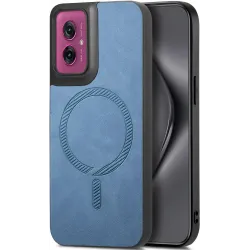Phonesta Retro Vegan Leder MagSafe Back Cover Hülle für Motorola Moto G55 - Blau