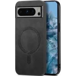 Phonesta Retro Vegan Leder MagSafe Back Cover Hülle für Google Pixel 9 Pro XL - Schwarz