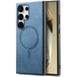 Phonesta Retro Vegan Leder MagSafe Back Cover Hülle für Samsung Galaxy S25 Ultra - Blau