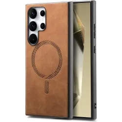 Phonesta Retro Vegan Leder MagSafe Back Cover Hülle für Samsung Galaxy S25 Ultra - Braun