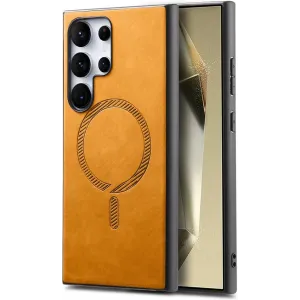 Phonesta Retro Vegan Leder MagSafe Back Cover Hülle für Samsung Galaxy S25 Ultra - Orange