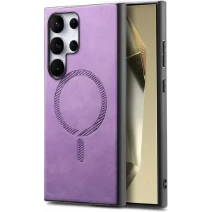 Phonesta Retro Vegan Leder MagSafe Back Cover Hülle für Samsung Galaxy S25 Ultra - Lila