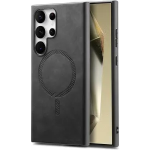 Phonesta Retro Vegan Leder MagSafe Back Cover Hülle für Samsung Galaxy S25 Ultra - Schwarz