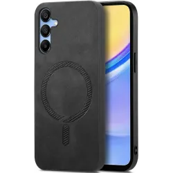 Phonesta Retro Vegan Leder MagSafe Back Cover Hülle für Samsung Galaxy A16 - Schwarz