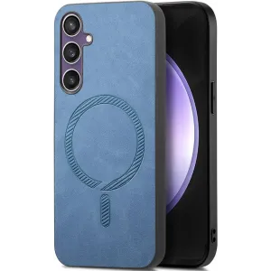 Phonesta Retro Vegan Leder MagSafe Back Cover Hülle für Samsung Galaxy S24 FE - Blau