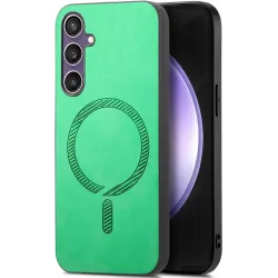 Phonesta Retro Vegan Leder MagSafe Back Cover Hülle für Samsung Galaxy S24 FE - Grün