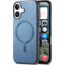 Phonesta Retro Vegan Leder MagSafe Back Cover Hülle für Apple iPhone 16 - Blau