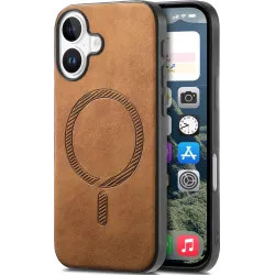 Phonesta Retro Vegan Leder MagSafe Back Cover Hülle für Apple iPhone 16 - Braun
