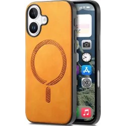 Phonesta Retro Vegan Leder MagSafe Back Cover Hülle für Apple iPhone 16 - Orange