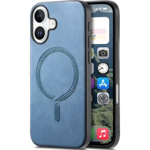 Phonesta Retro Vegan Leder MagSafe Back Cover Hülle für Apple iPhone 16 Plus - Blau