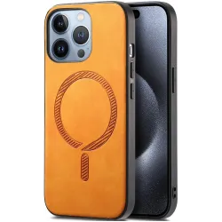 Phonesta Retro Vegan Leder MagSafe Back Cover Hülle für Apple iPhone 16 Pro Max - Orange