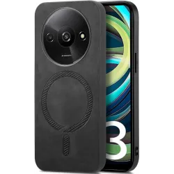 Phonesta Retro Vegan Leder MagSafe Back Cover Hülle für Xiaomi Redmi A3 - Schwarz