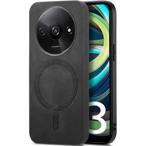 Phonesta Retro Vegan Leder MagSafe Back Cover Hülle für Xiaomi Redmi A3 - Schwarz