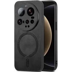 Phonesta Retro Vegan Leder MagSafe Back Cover Hülle für Xiaomi 15 Ultra - Schwarz