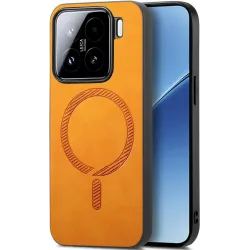 Phonesta Retro Vegan Leder MagSafe Back Cover Hülle für Xiaomi 15 - Orange