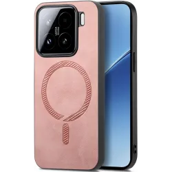 Phonesta Retro Vegan Leder MagSafe Back Cover Hülle für Xiaomi 15 - Rosa