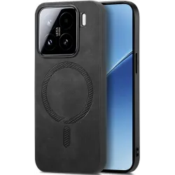 Phonesta Retro Vegan Leder MagSafe Back Cover Hülle für Xiaomi 15 - Schwarz