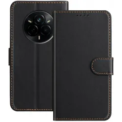 Phonesta Smooth Skin Book Wallet Klapphülle für Realme 14 Pro - Schwarz