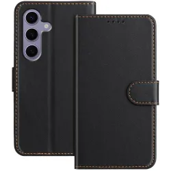 Phonesta Smooth Skin Book Wallet Klapphülle für Samsung Galaxy S25/S24 - Schwarz