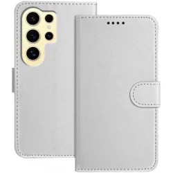 Phonesta Smooth Skin Book Wallet Klapphülle für Samsung Galaxy S24 Ultra - Silber
