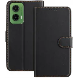 Phonesta Smooth Skin Book Wallet Klapphülle für Motorola Moto G35 - Schwarz