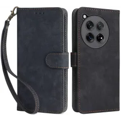 Phonesta Vintage Skin Book Wallet Klapphülle für OnePlus 12R - Schwarz