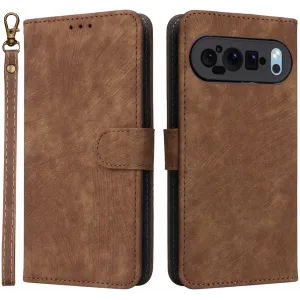 Phonesta Vintage Skin Book Wallet Klapphülle für Google Pixel 9 Pro XL - Braun