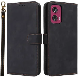 Phonesta Vintage Skin Book Wallet Klapphülle für Motorola Edge 50 Fusion - Schwarz