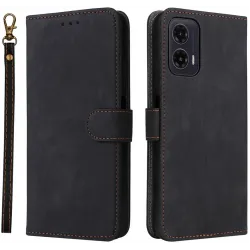 Phonesta Vintage Skin Book Wallet Klapphülle für Motorola Moto G35 - Schwarz