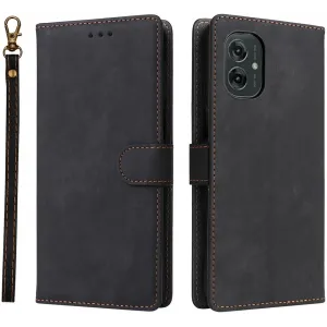 Phonesta Vintage Skin Book Wallet Klapphülle für Motorola Moto G55 - Schwarz