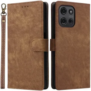 Phonesta Vintage Skin Book Wallet Klapphülle für Motorola Moto G75 - Braun