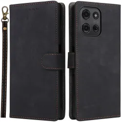 Phonesta Vintage Skin Book Wallet Klapphülle für Motorola Moto G75 - Schwarz