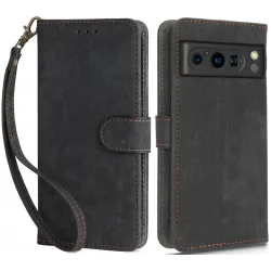 Phonesta Vintage Skin Book Wallet Klapphülle für Google Pixel 8 Pro - Schwarz