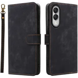 Phonesta Vintage Skin Book Wallet Klapphülle für Samsung Galaxy S25 Edge - Schwarz