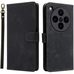 Phonesta Vintage Skin Book Wallet Klapphülle für Oppo Find X8 Pro - Schwarz