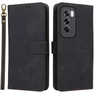 Phonesta Vintage Skin Book Wallet Klapphülle für Oppo Reno12 - Schwarz