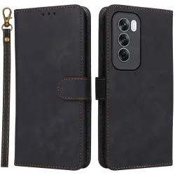 Phonesta Vintage Skin Book Wallet Klapphülle für Oppo Reno12 Pro - Schwarz