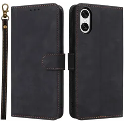 Phonesta Vintage Skin Book Wallet Klapphülle für Sony Xperia 10 VI - Schwarz