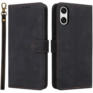 Phonesta Vintage Skin Book Wallet Klapphülle für Sony Xperia 10 VI - Schwarz