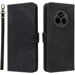 Phonesta Vintage Skin Book Wallet Klapphülle für Realme 14 Pro - Schwarz