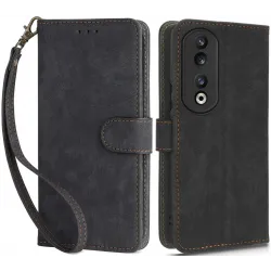 Phonesta Vintage Skin Book Wallet Klapphülle für HONOR 90 - Schwarz