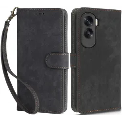 Phonesta Vintage Skin Book Wallet Klapphülle für HONOR 90 Lite - Schwarz