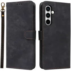 Phonesta Vintage Skin Book Wallet Klapphülle für Samsung Galaxy A35 - Schwarz
