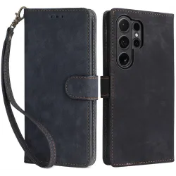 Phonesta Vintage Skin Book Wallet Klapphülle für Samsung Galaxy S24 Ultra - Schwarz