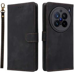 Phonesta Vintage Skin Book Wallet Klapphülle für Vivo X200 Pro - Schwarz