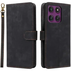 Phonesta Vintage Skin Book Wallet Klapphülle für Motorola Edge 60 Pro - Schwarz