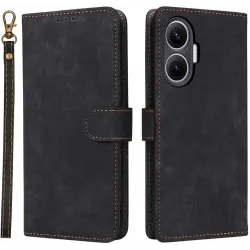 Phonesta Vintage Skin Book Wallet Klapphülle für Xiaomi Poco F7 - Schwarz