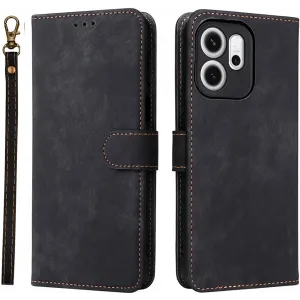Phonesta Vintage Skin Book Wallet Klapphülle für Oppo Reno14 F/FS - Schwarz