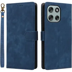 Phonesta Vintage Skin Book Wallet Klapphülle für Motorola Moto G56 - Blau